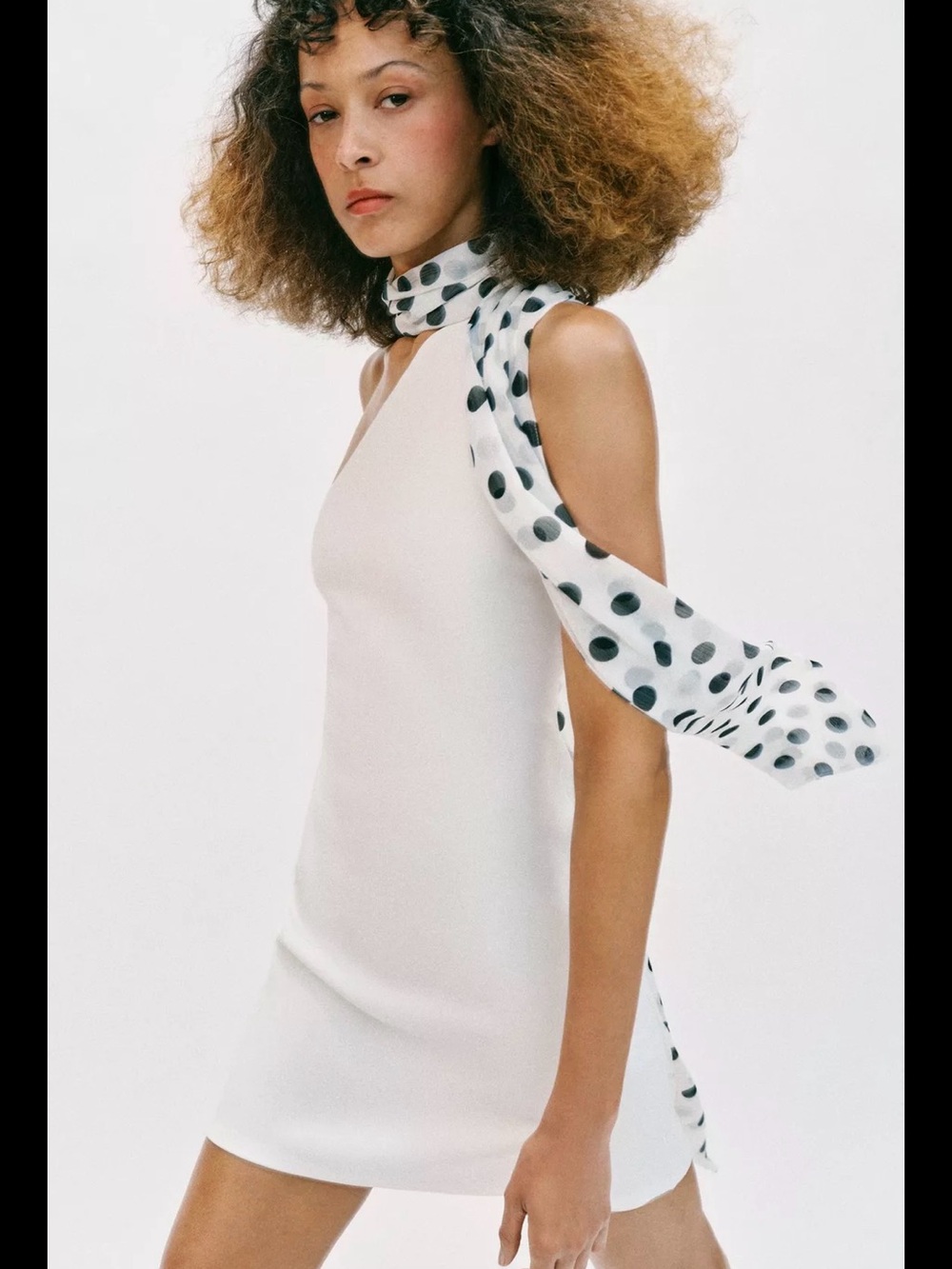 R Zara White Cold-Shoulder Mini Dress